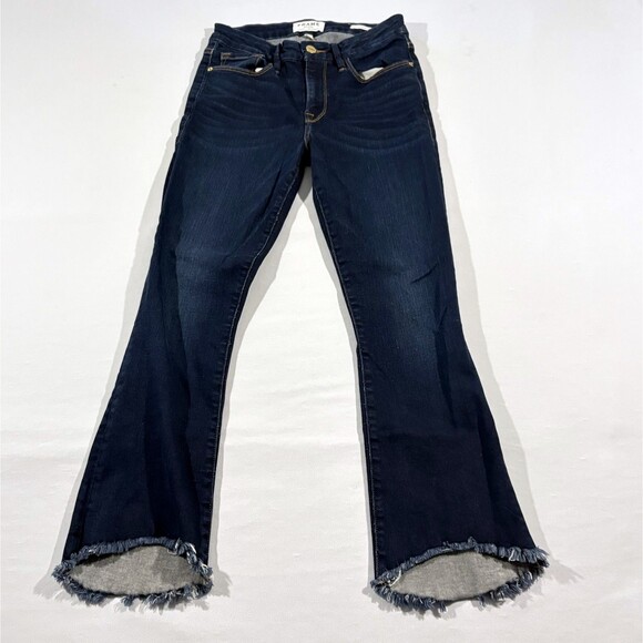 Frame Womens Midrise Pocket Dark Wash Bootcut Frayed Denim Pants Jeans Sz 27 - Picture 1 of 13